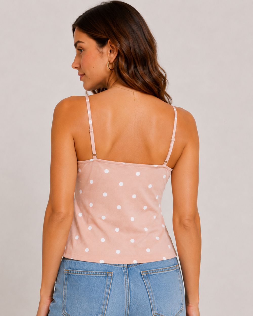 DOREA Blush Polka Dot Wrap Cami Top