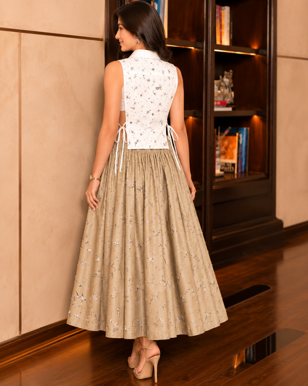 DOREA Elysian Floral Maxi Skirt – Sand Beige