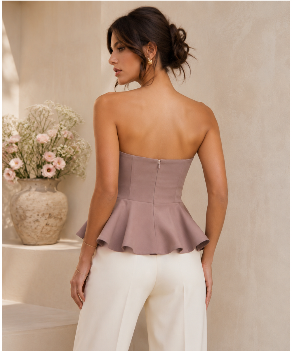 DOREA Élan Sculpted Peplum Top – Dusty Mauve