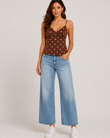 DOREA Mocha Polka Dot Wrap Cami Top