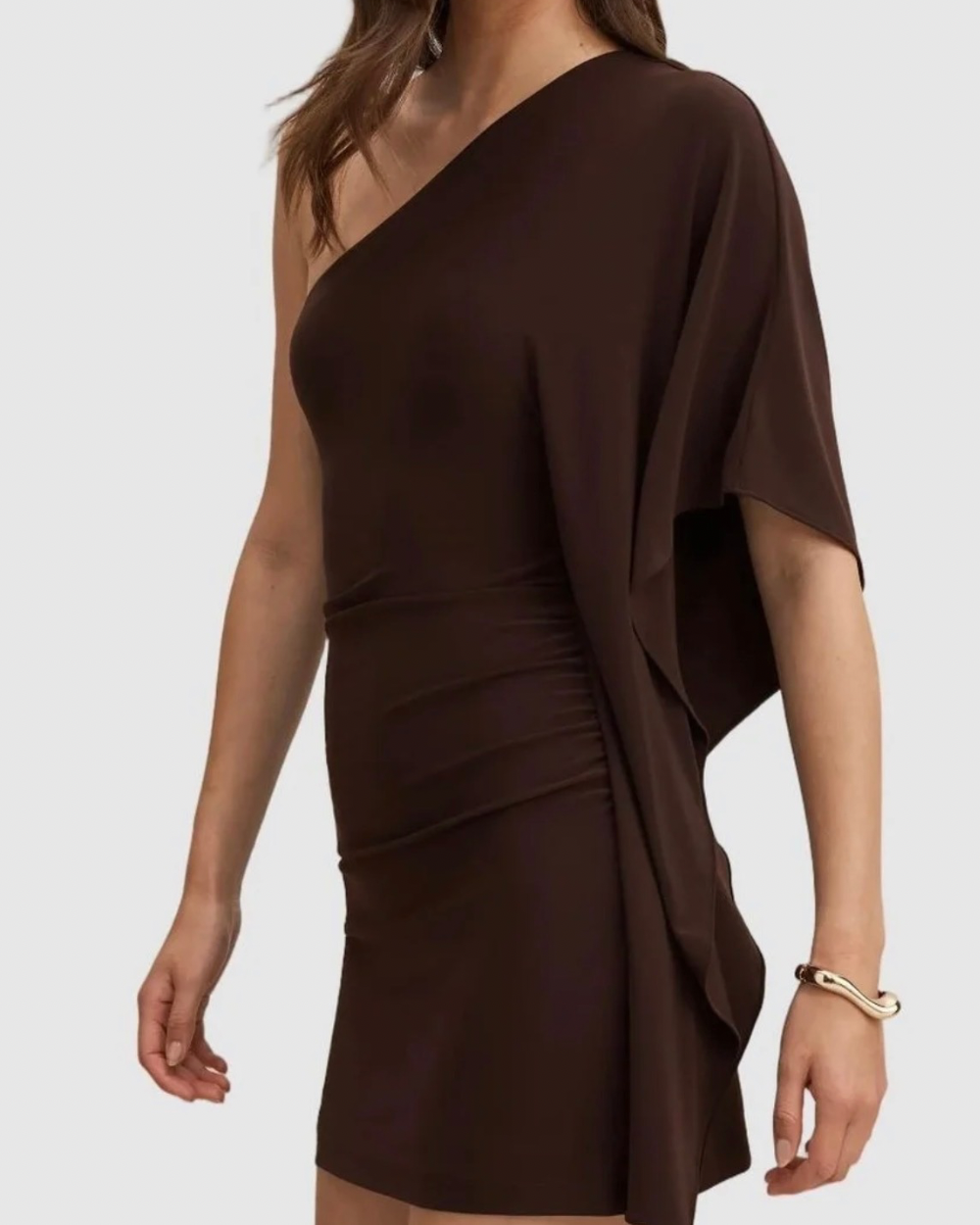 DOREA Noir One-Shoulder Cape Sleeve Bodycon Mini Dress