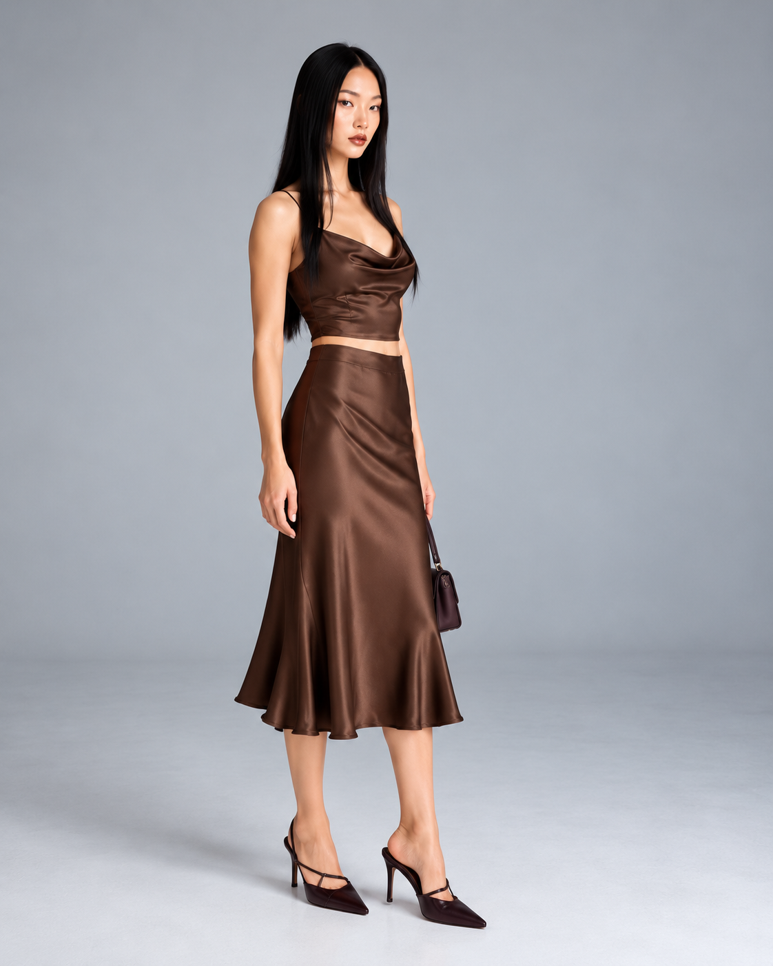 DOREA Selene Luxe Satin Midi Skirt