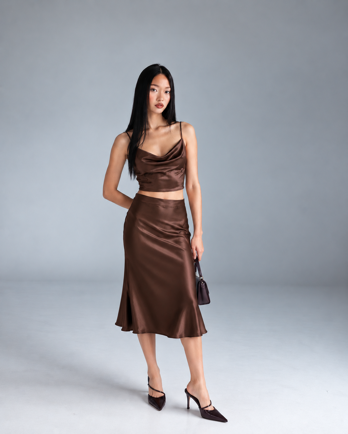 DOREA Selene Luxe Satin Midi Skirt