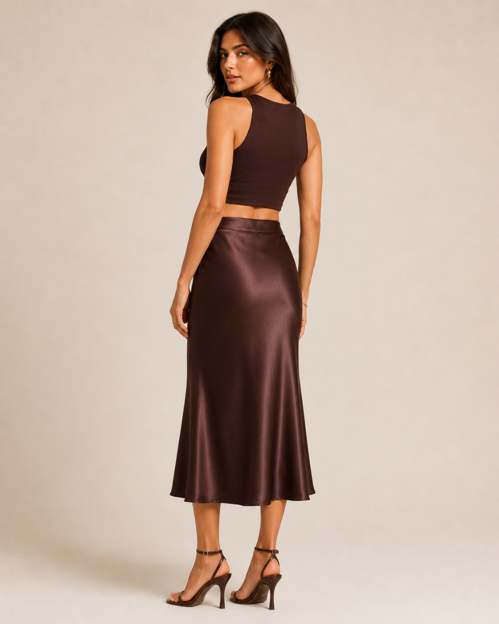 DOREA Selene luxe Satin Midi Skirt