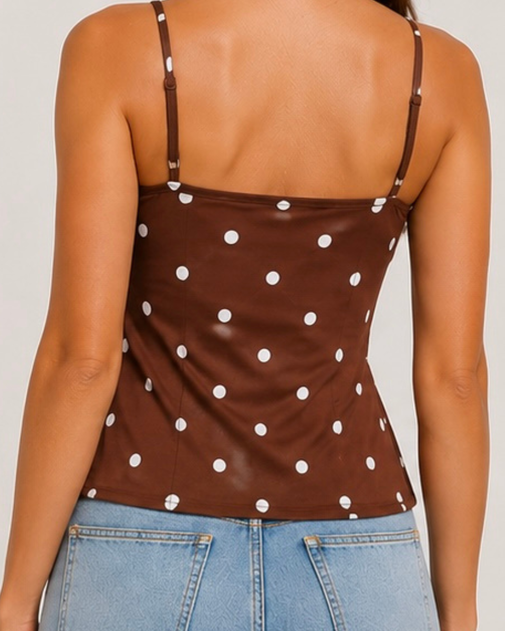 DOREA Mocha Polka Dot Wrap Cami Top