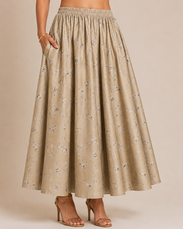 DOREA Elysian Floral Maxi Skirt – Sand Beige