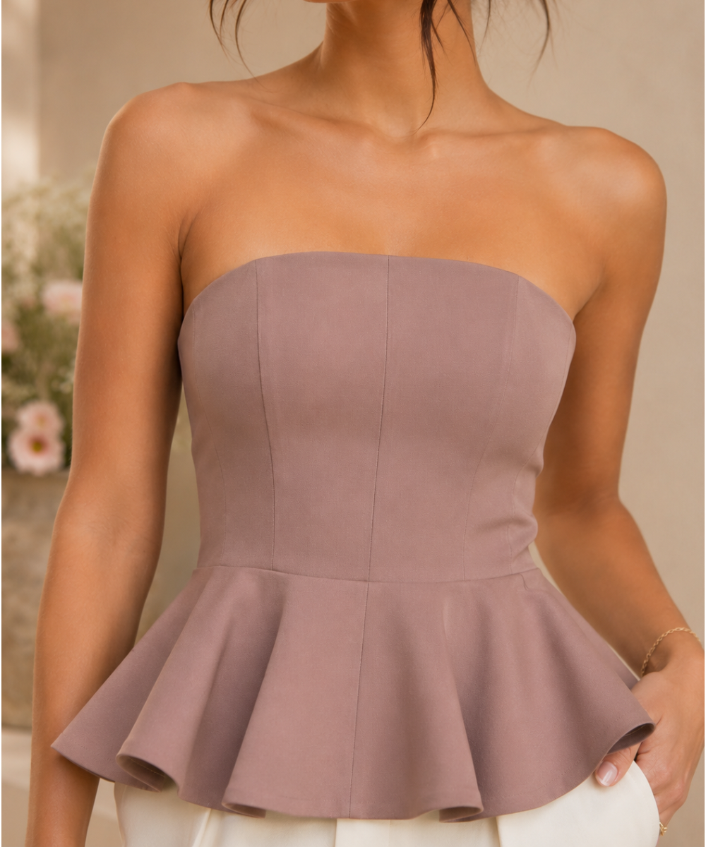 DOREA Élan Sculpted Peplum Top – Dusty Mauve