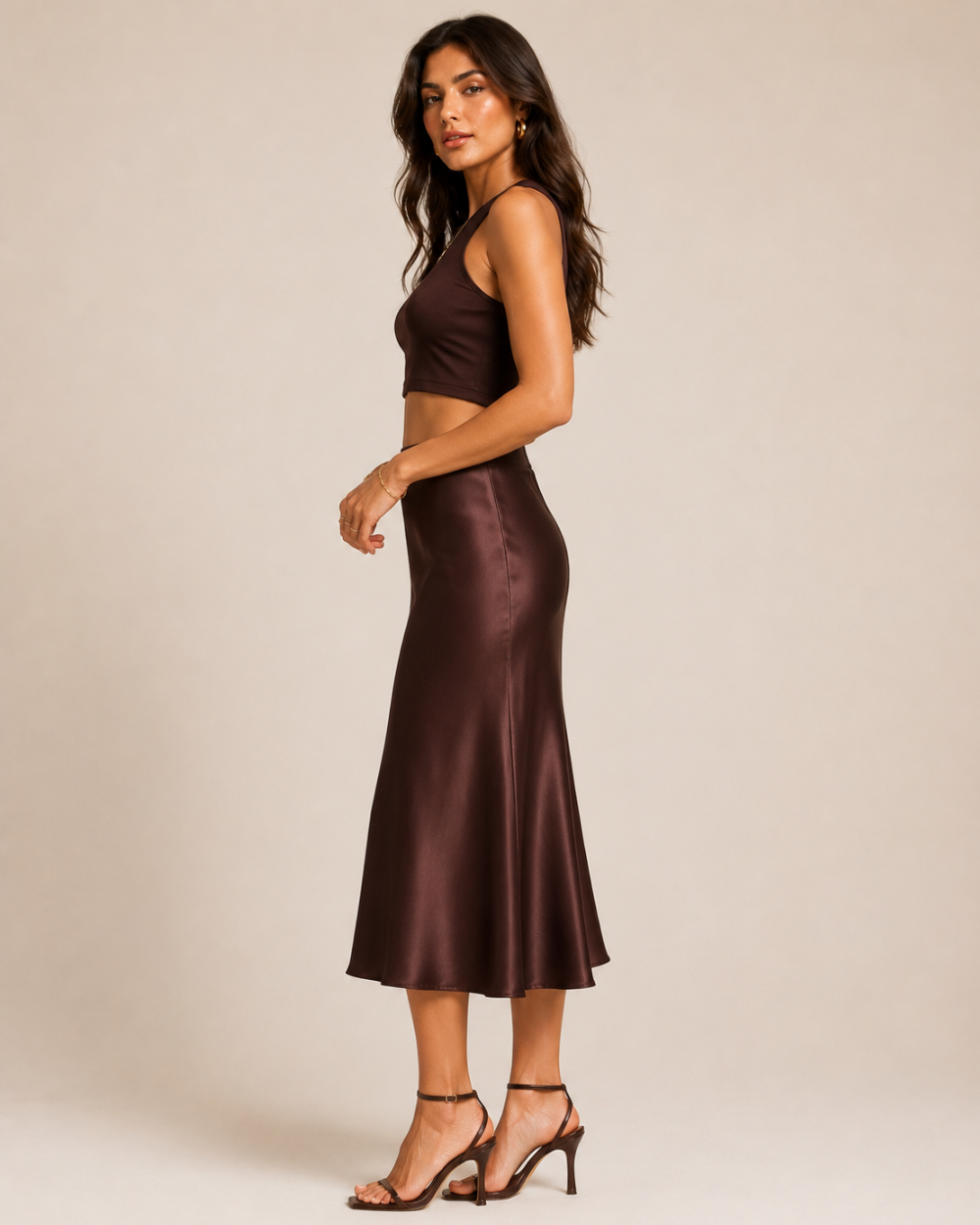 DOREA Selene luxe Satin Midi Skirt