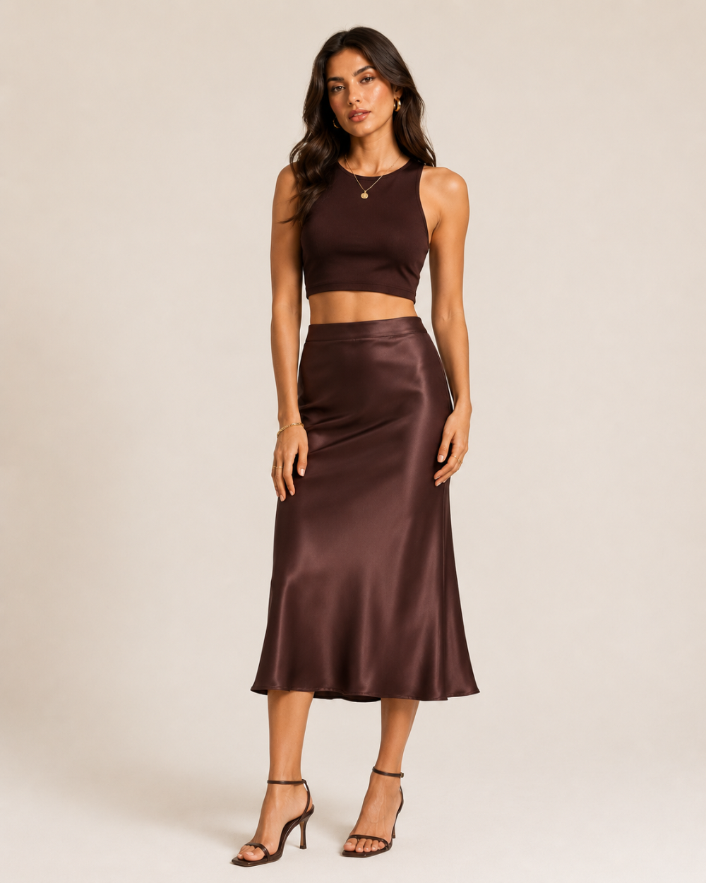 DOREA Selene Luxe Satin Midi Skirt