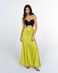 DOREA Lime Denim Cutout Satin Maxi Dress