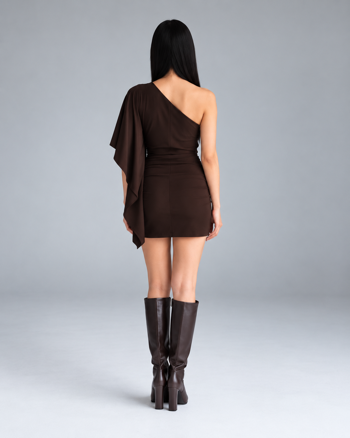 DOREA Noir One-Shoulder Cape Sleeve Bodycon Mini Dress