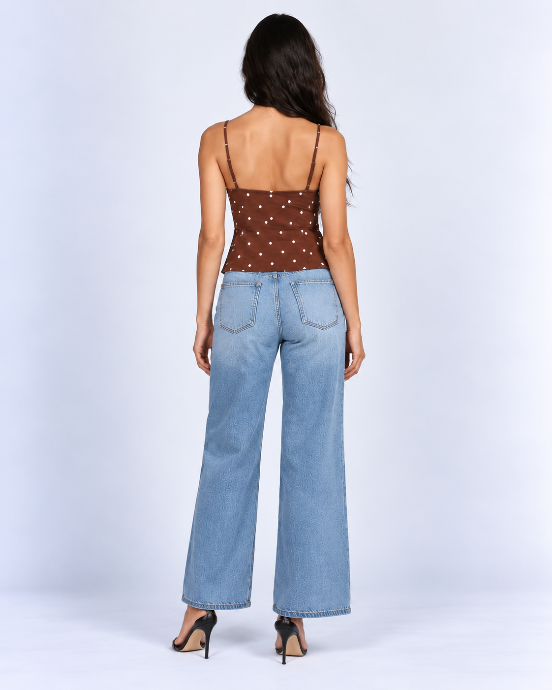 DOREA Mocha Polka Dot Wrap Cami Top