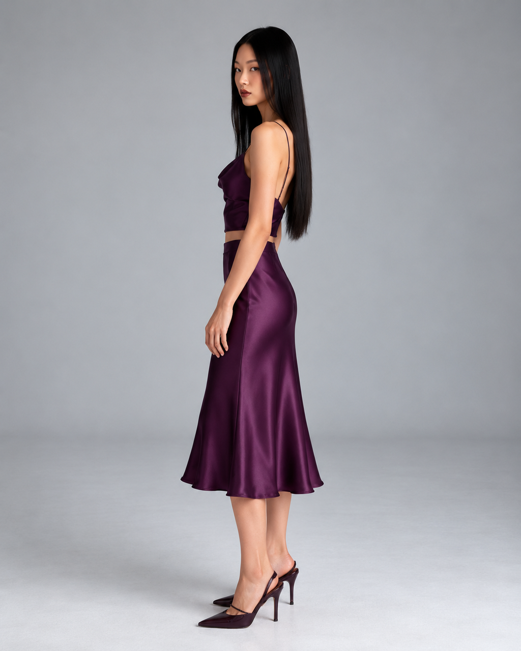 DOREA Selene Luxe Satin Midi Skirt