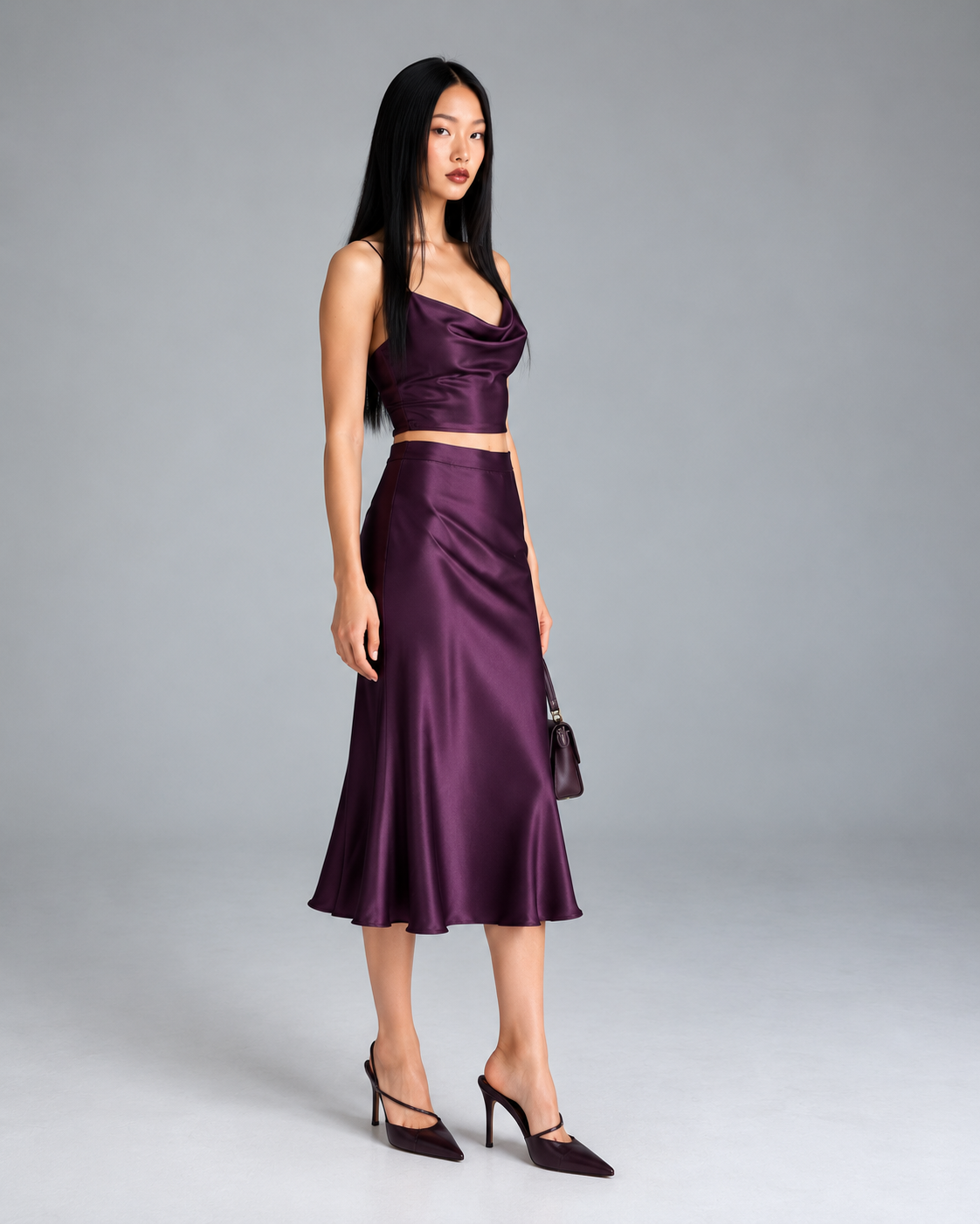 DOREA Selene Luxe Satin Midi Skirt
