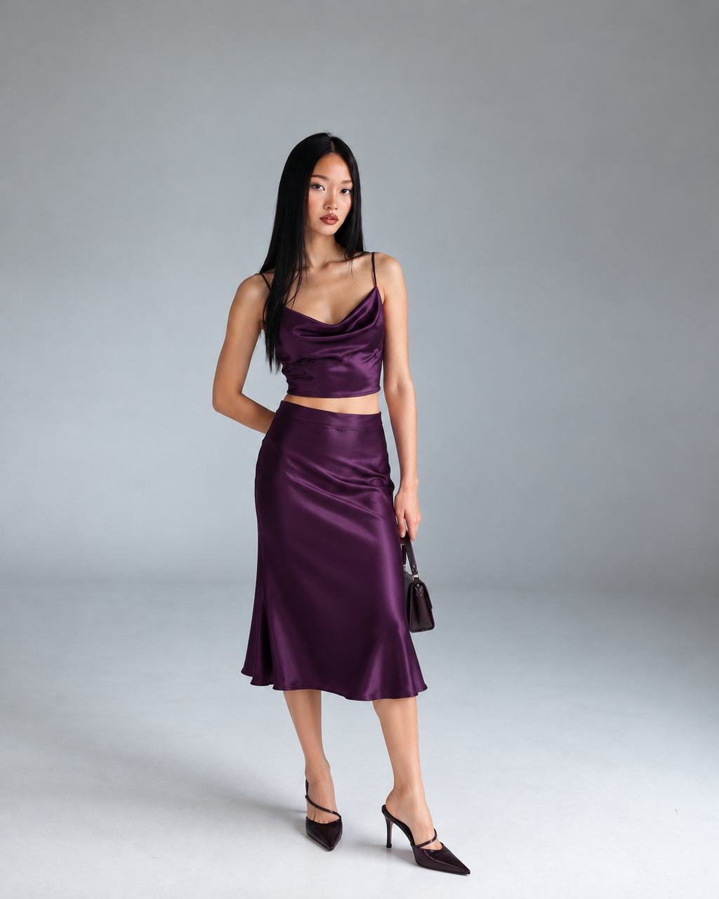 DOREA Selene Luxe Satin Midi Skirt